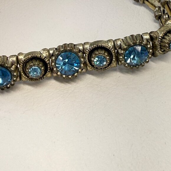 Blue Rhinestone‎ Stretch Bracelet Silver-Tone Retro Vintage Look Classic - Picture 5 of 7